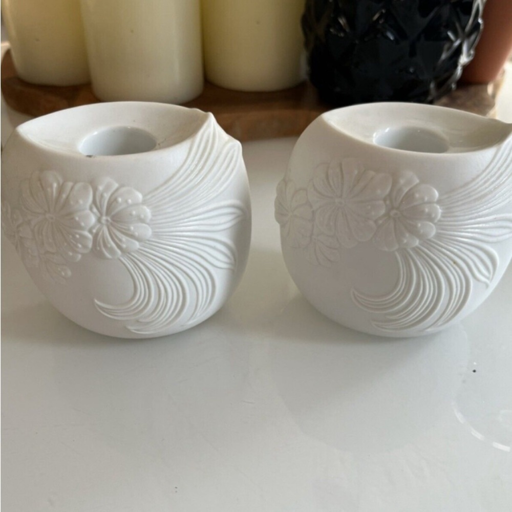 Pair of Candlesticks Kaiser Porcelain White Bisque M Frey Design 3 1/8"